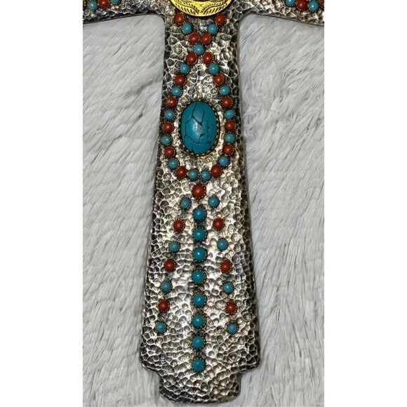 NWOT Montana West 14” Rustic Southwestern Turquoise Accent Horseshoe Wall Cross - Picture 4 of 8